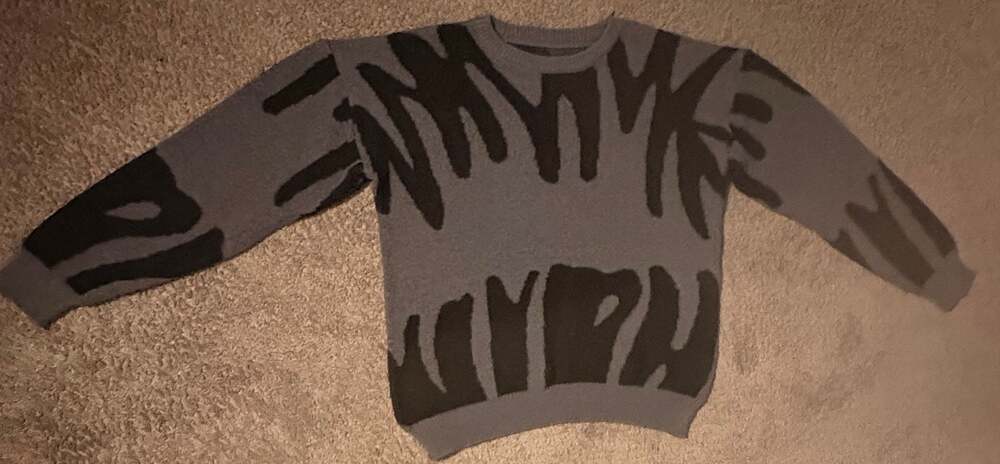 SHEIN Manfinity Graphic Print Knit Sweater Drop Shoulder Crew Neck Dark Grey